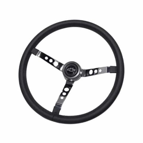 Volante Lotse Big Block S Couro Preto Haste Cromada para Opala e Caravan - Botão GM