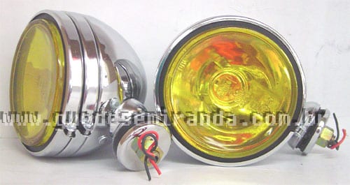 Farol de Milha Cromado Redondo Amarelo Liso 940 - PAR