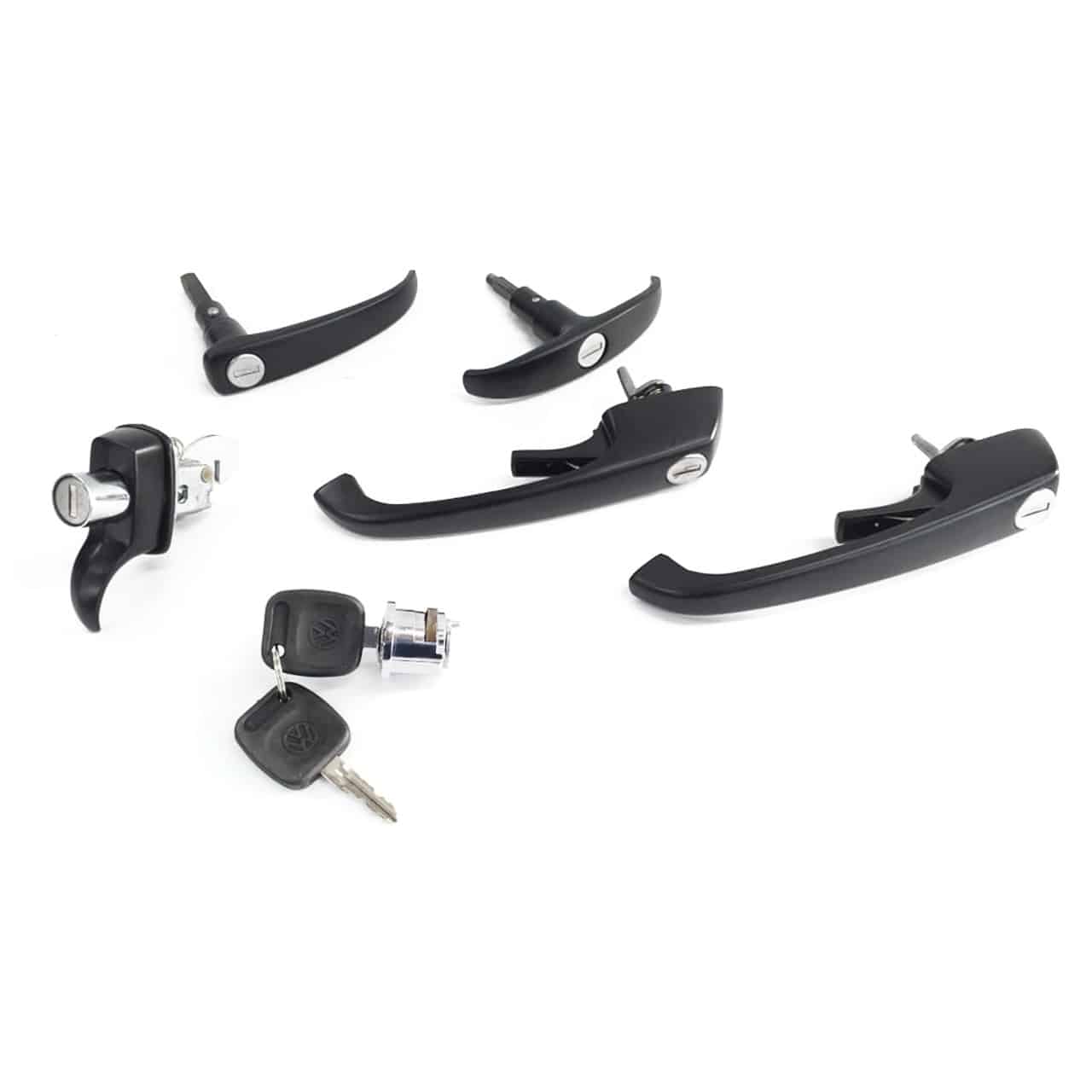 KIT 6 pçs Maçaneta externa Preta Kombi Clipper 1976 até 1997 Com a mesma chave - Chave Preta Original VW