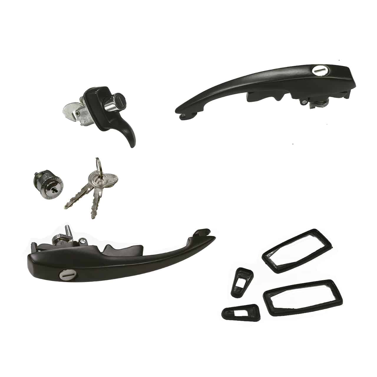 Maçanetas de porta + Motor + Cilindro de Ignição Fusca 1978 a 1996  PRETA - Kit C/ MESMA CHAVE VW CROMADA