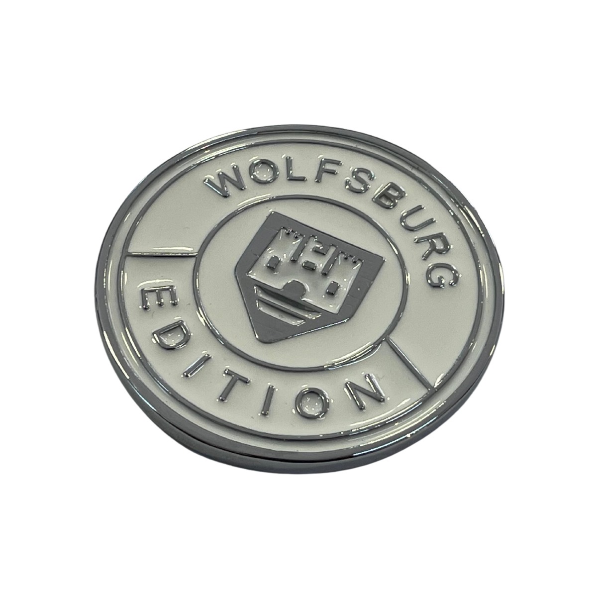 Emblema Brasão Redondo Wolfsburg Castelinho - Fundo Branco - 6 cm Placa