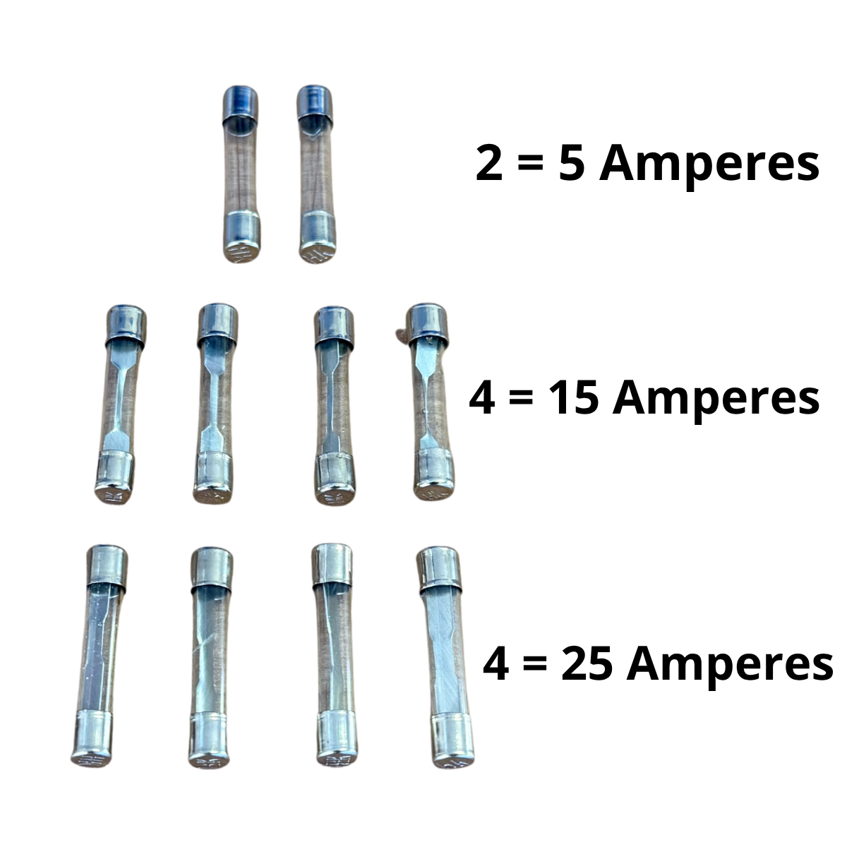 Kit com 10 Fusível de Vidro Chevette Opala C10 (2/ 5A + 4/ 15A + 4/ 25A)